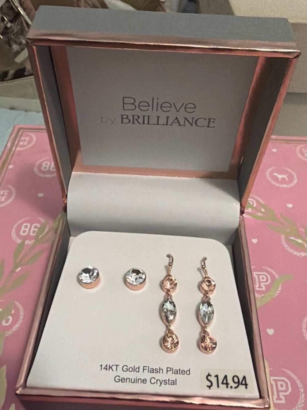 Believe Rose Gold Crystal Earring Set